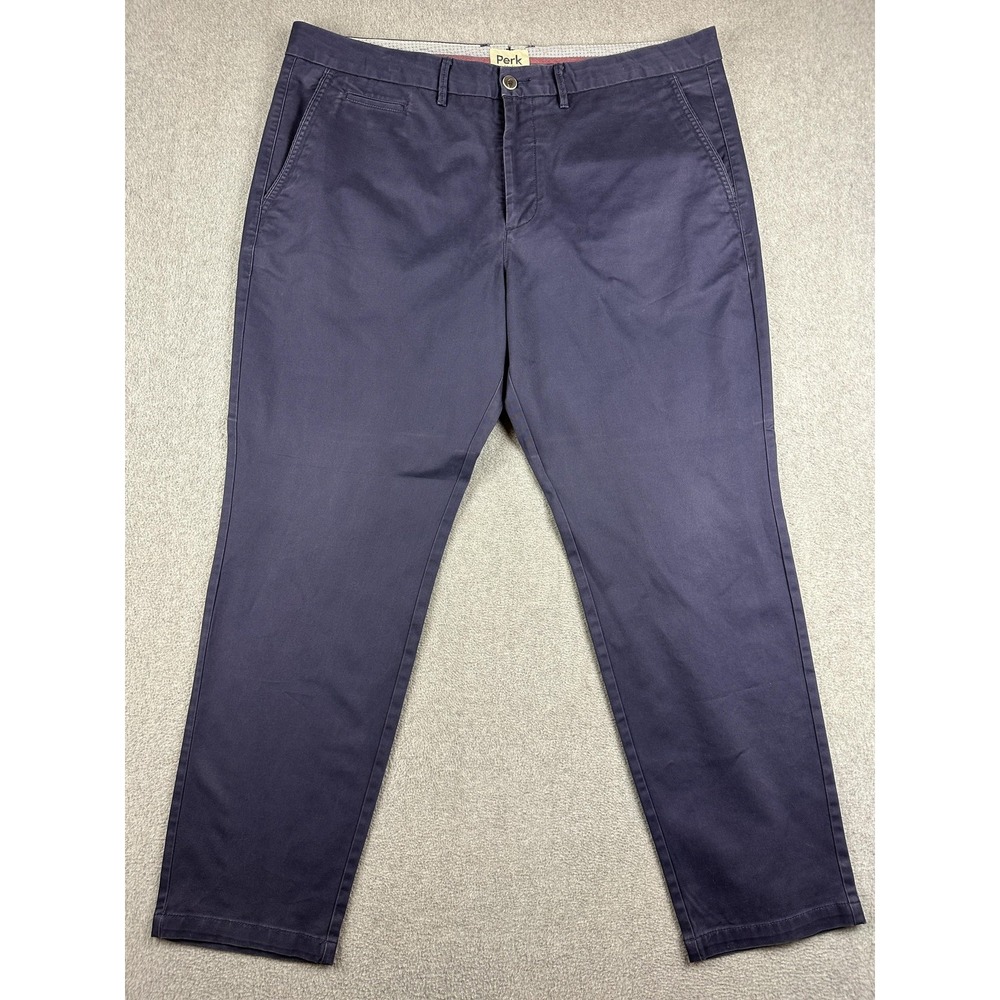 Perk Pants Mens 40x30 Blue Slim Fit Chino Tapered Leg Stretch Casual Business
